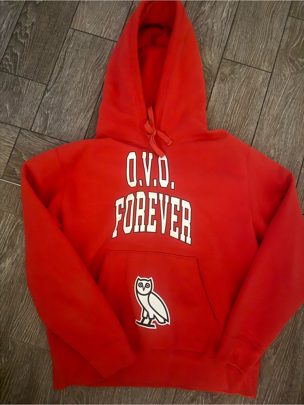 OVO Red Crewneck Hoodie with 'Forever' Graphic